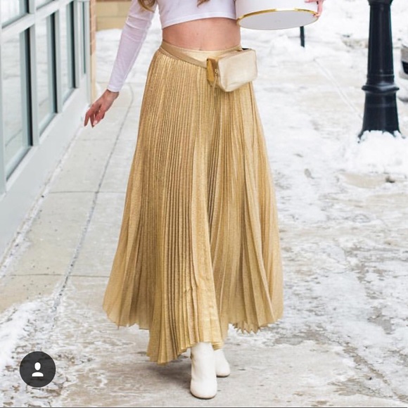 Olivia Gold Pleated Maxi Skirt | Poshmark